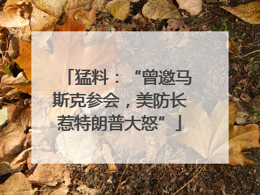 猛料：“曾邀马斯克参会，美防长惹特朗普大怒”